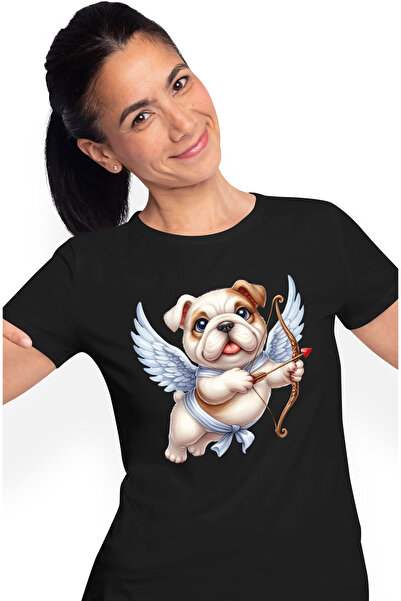 StoryGift Romania Tricou Femei Cu Un Catel Vesel Cupidon, Ilustratie, Trage Cu Arcul, Aripi, Zboar Blk_m