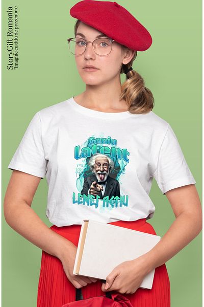StoryGift Romania Tricou Femei Geniu Latent Lenes Activ, Matematica, Haios Cu Imprimeu Pe Fata, 10 Wht_l