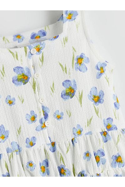LC Waikiki LCW Kids Rochie pentru fete cu guler pătrat alb cu flori