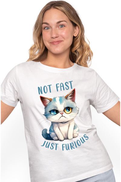 StoryGift Romania Tricou Femei Cu Pisica Trista Cu Mesajul "not Fast, Just Fu...