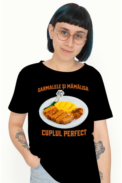 StoryGift Romania Tricou Femei Cuplul Perfect Sarmale Si Mamaliga, Mancare Tr...