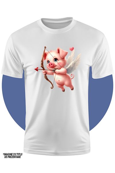 StoryGift Romania Tricou Copii Cu Un Purcelus Cupidon, Ilustratie, Trage Cu Arcul, Inimioare, Aripi, Valenti