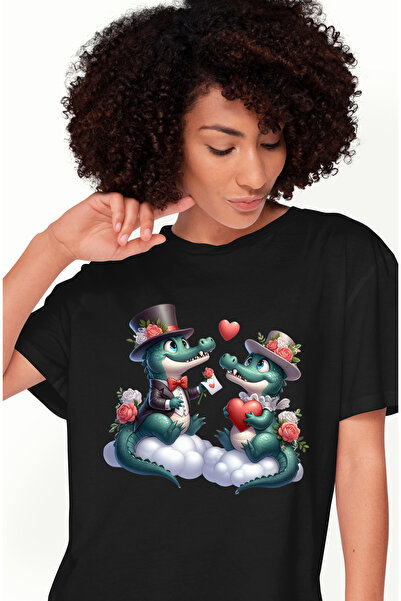 StoryGift Romania Tricou Femei Cu 2 Crocodili Care Stau Pe Nori, Veselie, Ilu...