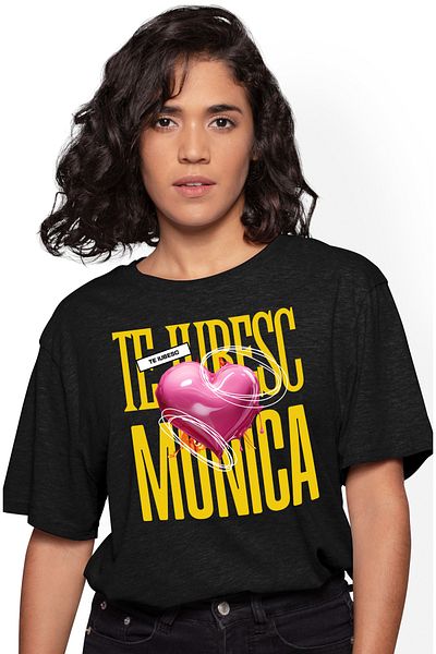 StoryGift Romania Tricou Femei Te Iubesc Monica, Dragoste, Inima, Iubire, Sfantul Valentin, Dragob Blk_l