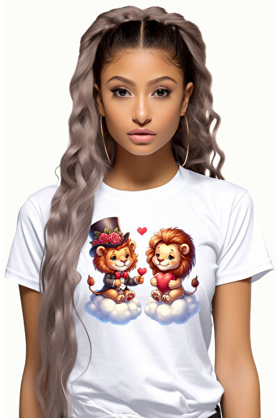 StoryGift Romania Tricou Femei Cu 2 Lei Care Stau Pe Norisori, Ilustratie, Fl...