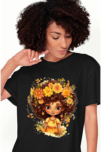 StoryGift Romania Tricou Femei cu o fetita de culoare, ilustratie, floricele ...