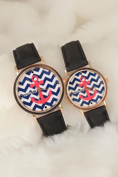 E BULURUM Black Leather Cord Gold Case Color Anchor Dial Model Dear Watch