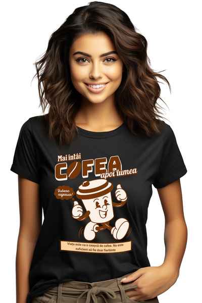 StoryGift Romania Tricou Femei Pahar De Cafea Zambitor Iubesc Cafeaua Mai Int...