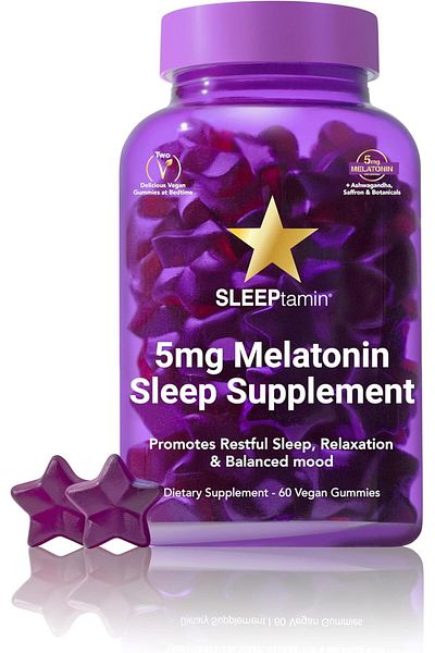 HAIRtamin SLEEPtamin Melatonin Gummies 5mg | Infused with Chamomile & Ashwagandha for Relaxation | P