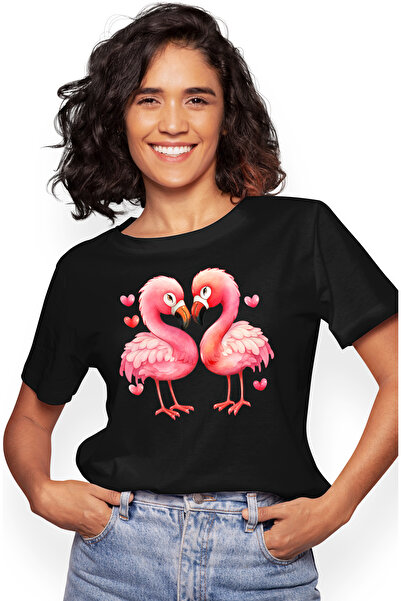 StoryGift Romania Tricou Femei Cu 2 Pasari Flamingo Care Formeaza O Inima Cu ...