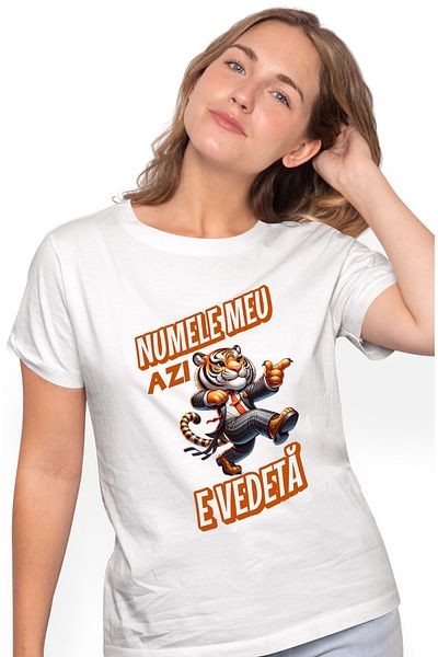 StoryGift Romania Women's T-shirt Tiger in costume Funny Text Today, my name is a star, Birthday with WHT_L,STG