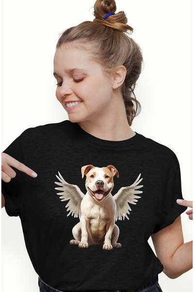 StoryGift Romania Tricou Femei Cu Un Caine Jucaus Cu Aripi Albe, Ilustratie, ...