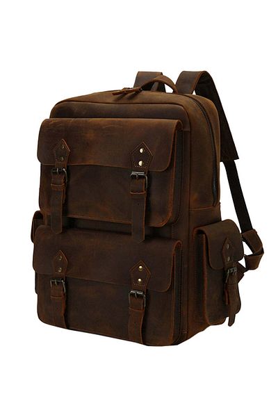 JOLAR. Genuine leather backpack, suitable for travel, hiking, everyday activities, vintage look,