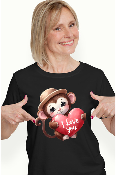 StoryGift Romania Tricou Femei Cu Maimutica Exploratoare Cu O Inimioara In Br...