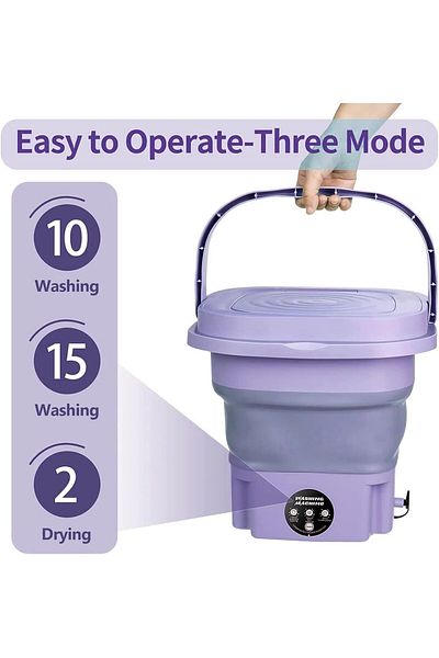 Primo Plus Portable Folding Washing Machine - 8L Mini With Drain Basket for Apartment, Laundry