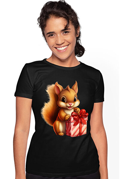 StoryGift Romania Tricou Femei Cu O Veverita Care Are Un Cadou, Ilustratie, D...