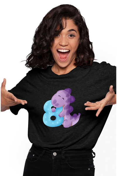 StoryGift Romania Tricou Femei Cu Un Dinozaur Mov Cu Cifra 8, Ilustratie, Pen...