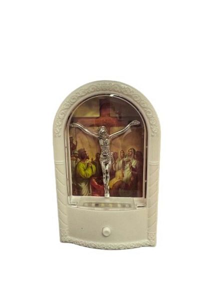 OEM Candela Decorativa cu LED, Model Isus, Culoare Alb, Dimensiuni 15 cm, Functionare pe Baterii
