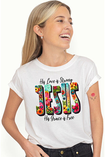 StoryGift Romania Tricou Femei Cu Mesajul "his Love Is Strong, His Grace Is F...