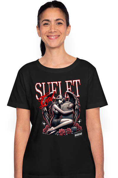 StoryGift Romania Tricou Femei Fata Inger In Doliu Mormant Suflet Gol Cu Impr...