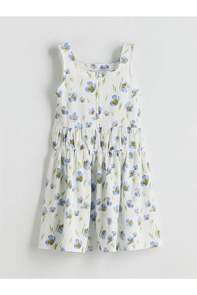 LC Waikiki LCW Kids Rochie pentru fete cu guler pătrat alb cu flori