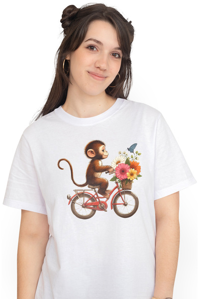 StoryGift Romania Tricou Femei Cu O Maimutica Pe O Bicicleta, Plimbare, Cosul...