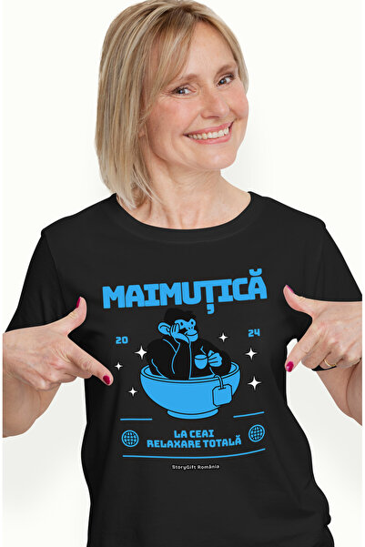StoryGift Romania Tricou Femei Maimutica De Ceai Relaxare Totala Cu Imprimeu ...