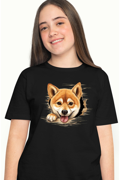 StoryGift Romania Tricou Femei Cu Un Catel Akita Inu Care Scoate Capul Printr...