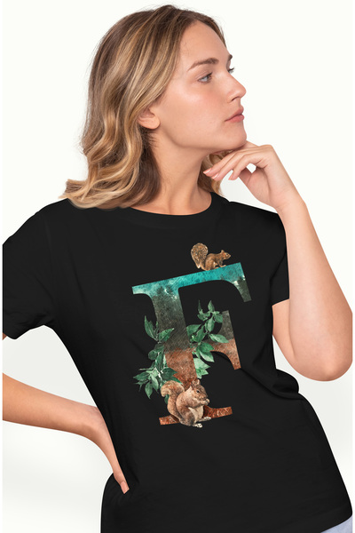 StoryGift Romania Tricou Femei Cu Litera, E, Veverite, Frunze, Multicolor Cu ...