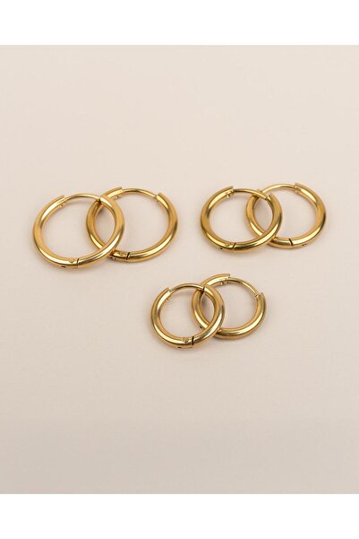 Portakal Esintisi 3 Çift 3 Boy İnce Halka Çelik Küpe