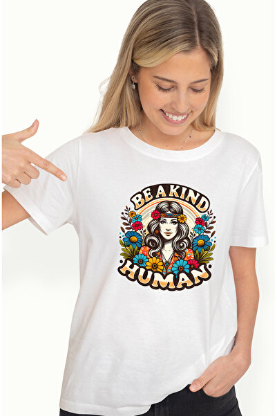 StoryGift Romania Tricou Femei Cu Mesajul "be A Kind Human", Stilul Hippie, C...