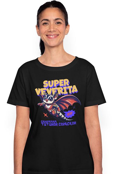 StoryGift Romania Tricou Femei Super Veverita-campioana Tuturor Copacilor, Cu Imprimeu Pe Fata, 1 Blk_l