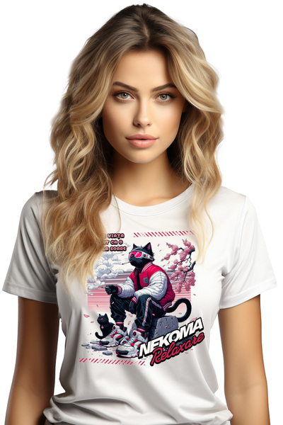 StoryGift Romania Tricou Femei Pisica Cu Ochelarii De Soare Relaxare Nekoma. ...