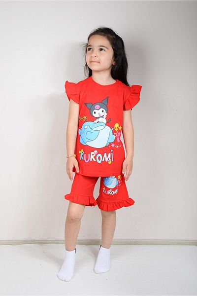 KİDSPİTİRCİK Kuromi Printed Red Shorts Suit (100% Cotton)