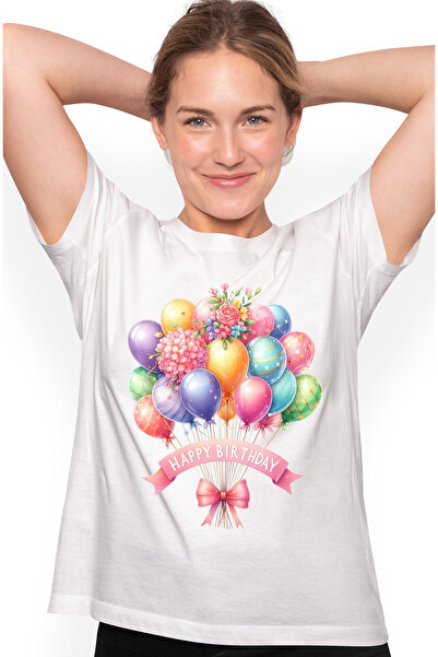 StoryGift Romania Tricou Femei Cu Multe Baloane Colorate, Ilustratie, Diverse Culori, Flori, Funda Wht_l