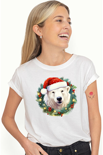 StoryGift Romania Tricou Femei Cu Un Urs Polar, Ilustratie, Caciula De Craciu...