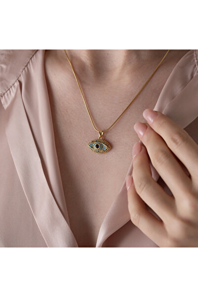 Bijoura Studio قلادة من الفولاذ الذهبي بحجر الزركون الملون مع شكل عين