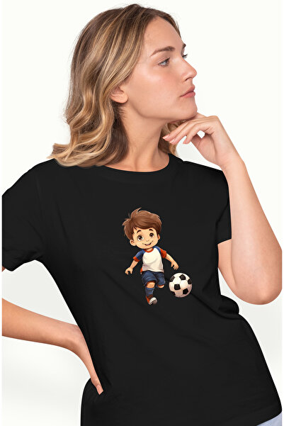 StoryGift Romania Tricou Femei Cu Un Baietel Care Joaca Fotbal, Ilustratie, M...