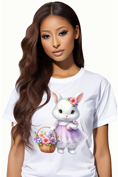 StoryGift Romania Tricou Femei Cu O Iepuroaica Vesela, Ilustratie, Cosulet Cu...