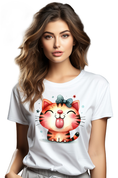 StoryGift Romania Tricou Femei Cu O Pisica Bucuroasa, Ilustratie, Desen Pentr...