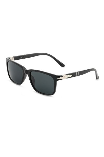 Angel Eyes Rectangular Design Black Frame Black Glass Polarized Men's Glasses
