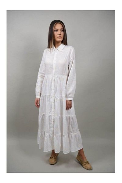 Y TWO WOMEN Rochie Boho Chic Lunga Tip Camasa Din Bumbac Opalara Alb M-l