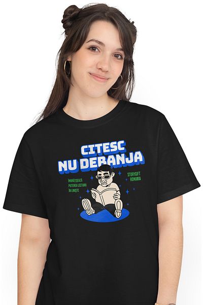 StoryGift Romania Tricou Femei Om Cu Scoci La Gura Citesc Nu Deranja Iubitorii De Lectura Si Carti Blk_m