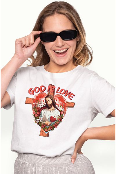 StoryGift Romania Tricou Femei Cu Mesajul "god Is Love", Religie, Ilustratie, Credinta, Dumnezeu E Wht_l