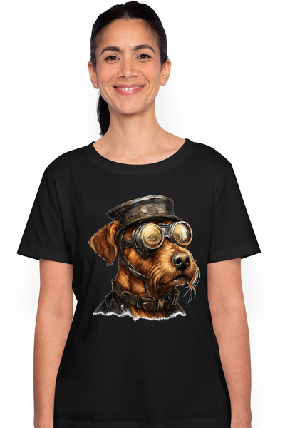 StoryGift Romania Tricou Femei Cu Un Caine Cu Ochelari De Pilot, Ilustratie, Zgarda, Serios, Razbo Blk_l