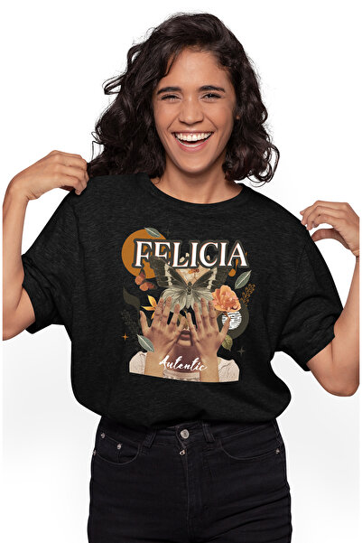 StoryGift Romania Tricou Femei Cu Numele Felicia, Colaj Fata, Fluture, Flori,...