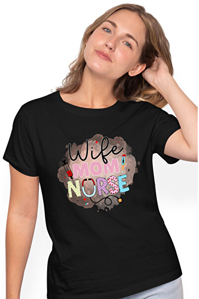 StoryGift Romania Tricou Femei Cu Mesajul "wife, Mom, Nurse", Profesie, Ilust...