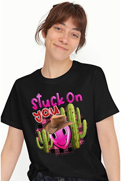 StoryGift Romania Tricou Femei Cu Mesajul "stuck On You", Agatat, Cactusi, Li...