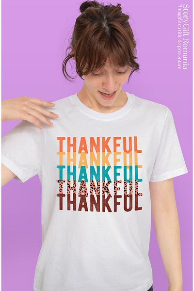 StoryGift Romania Tricou Femei Cu Mesajul "thankful", Ilustratie, Motivational, Apreciere, Recunos Wht_l