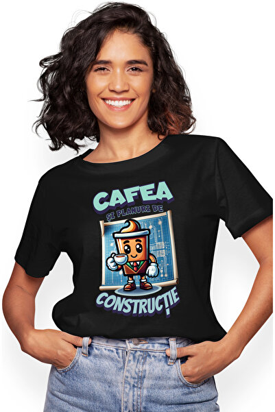 StoryGift Romania Tricou Femei Pahar Vesel Arhitect Mesaj Cafea Si Planuri De...